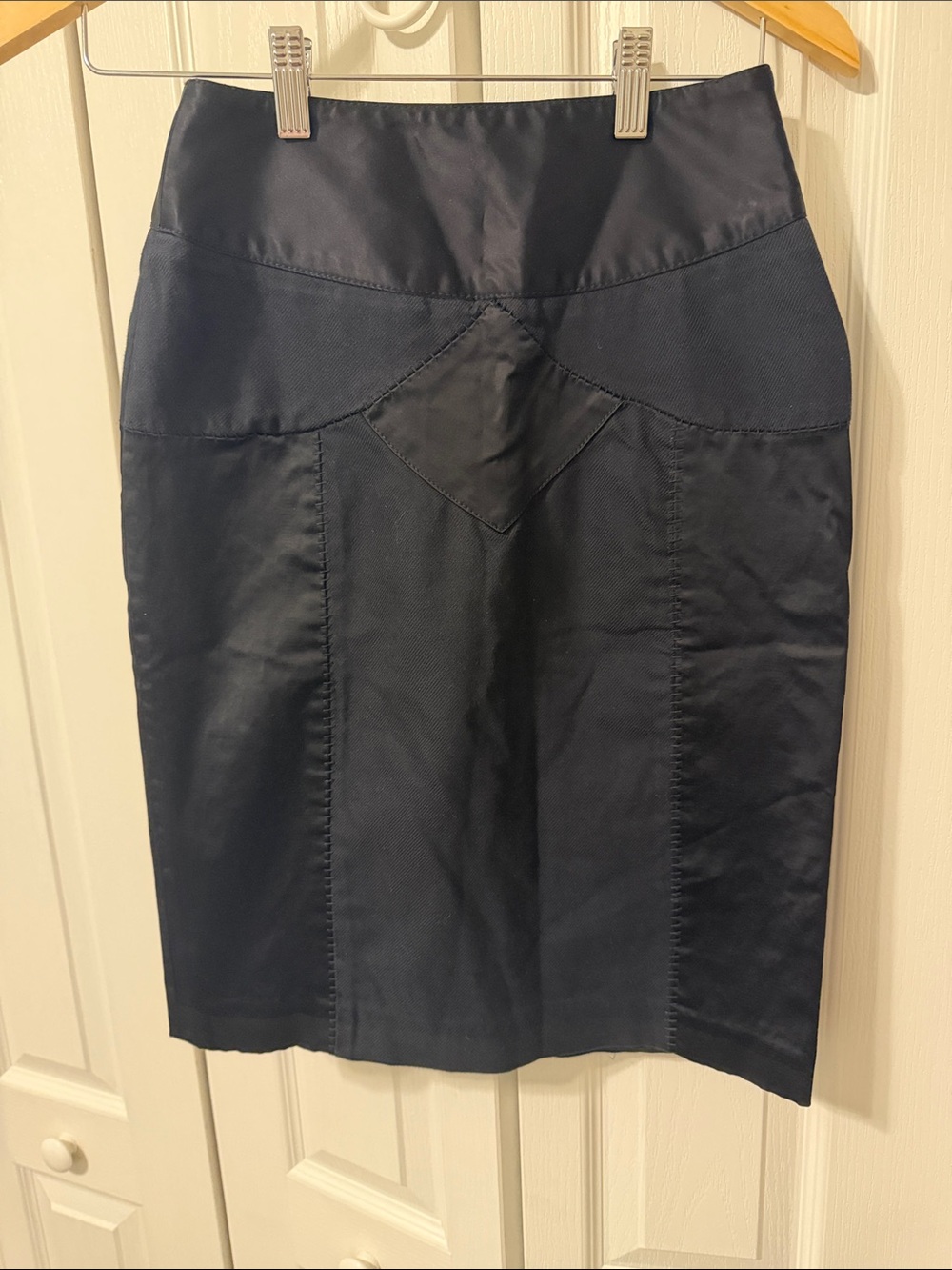 Mango Navy Pencil Skirt with Front Panel Accent